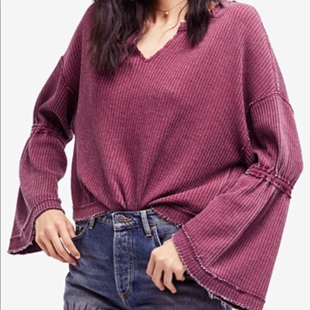 Free People Cotton Bell Sleeved Thermal Top